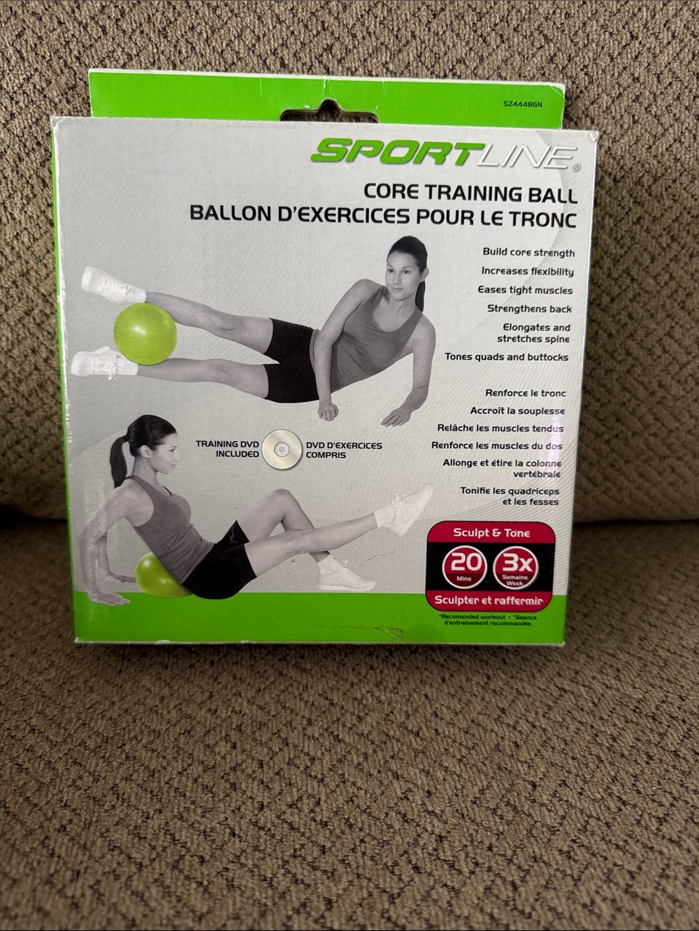 SportLine Green Core Training Ball - Home Exercise Ball with DVD